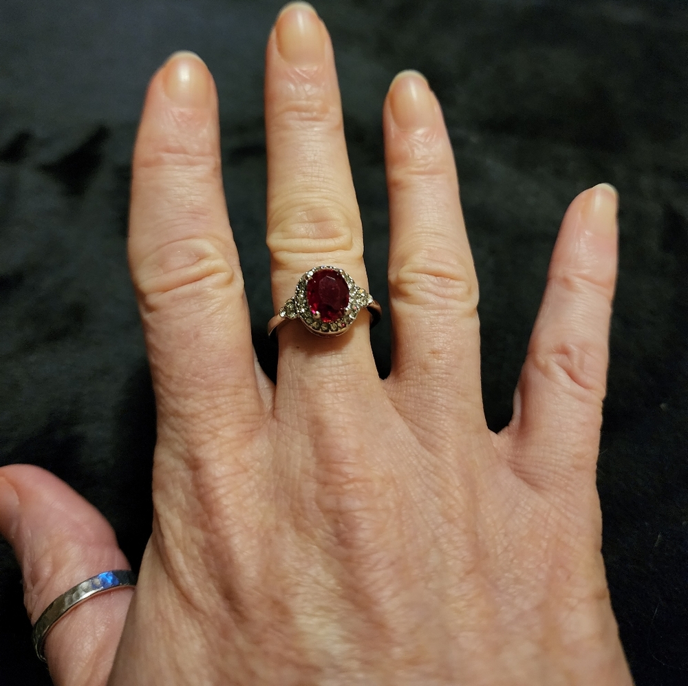 3/$10 Silver ruby red & CZ ring - Picture 5 of 5